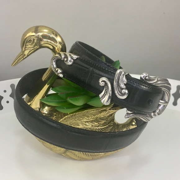 Brighten Crocodile Embossed Leather belt SZ Small - Picture 2 of 5